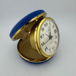 Europa Blue Vintage 2 Jewels Travel Alarm Clock Date Germany